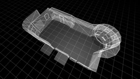 3D Wireframe Architectural Design with Geometric Shape and Grid Background 스톡 일러스트