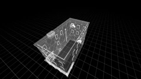 3D Wireframe Architectural Visualization of a Room Interior Design Schema Stock Illustration