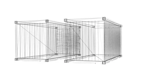 3D Wireframe Architecture of Shipping Container Structures in Geometric Per.. Stock Footage 344662068
