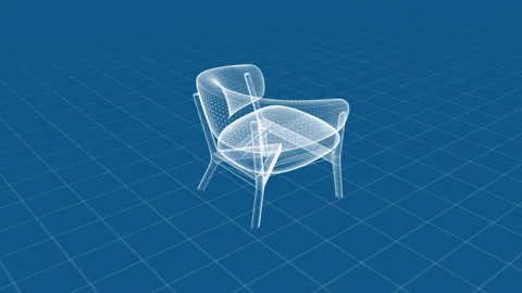 3D Wireframe Armchair Design on Blue Grid Background for Modern Furniture M.. Stock Footage 344396454