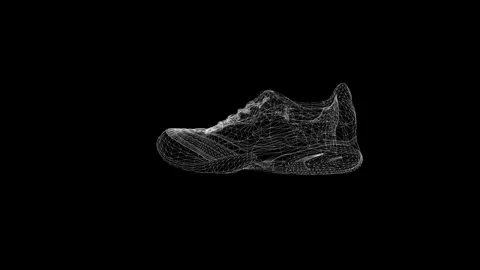 3D Wireframe of Athletic Shoe on Black Background Illustrating Digital Design Stock Footage 341778637