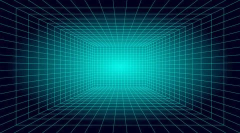 3D wireframe blue grid room Stock-Illustration