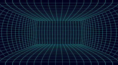 3D wireframe blue grid room Stock-Illustration