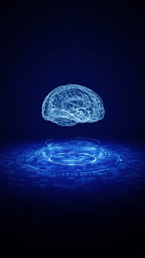 3D wireframe brain hologram representing artificial intelligence floating Stock Footage 320031025