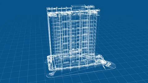 3D Wireframe Building Architectural Blueprint Digital Render Stock Illustration