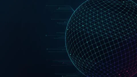 3D Wireframe Cyber Globe with Neon RGB Gradient Nodes and Telemetry 4K Stockillustratie