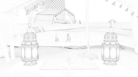 3d wireframe desert scene Stock Illustration