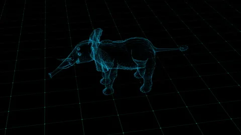 3D Wireframe Elephant in Digital Grid, Futuristic Design and Visualization .. Stock Footage 342248501
