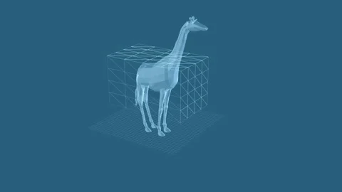 3D Wireframe Giraffe with Geometric Cube Design on Blue Background 库存影片 342605787
