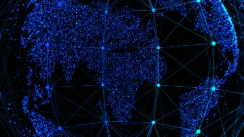 3d wireframe globe made of dots on a black background. Tech background. 3d re Stock Illustration