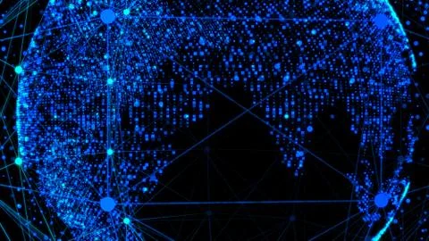 3d wireframe globe made of dots on a black background. Tech background. 3d re Stock Illustration