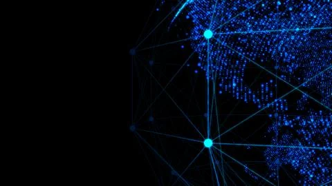 3d wireframe globe made of dots on a black background. Tech background. 3d re Stock Photos