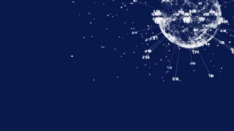 3D wireframe globe is rotating in abstract cyberspace with tech data labels, Stock Illustration