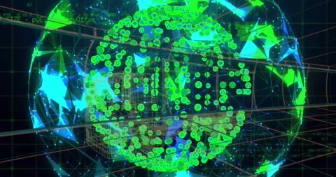 3D wireframe globe rotating nodes drifting clustering into GITHUB letters Video stock 320066839