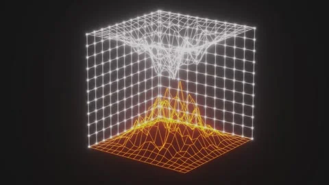 3D Wireframe Graph with Glowing Orange Base and White Grid Structure Dynamic  Video stock 299374874