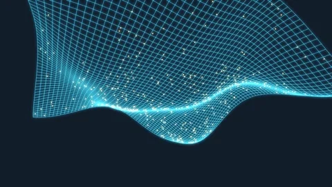 3D wireframe grid floating in digital space, accented with glowing particles Video stock 339045398