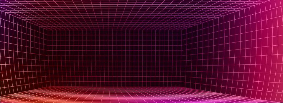 3D wireframe grid room with perspective lines 스톡 일러스트