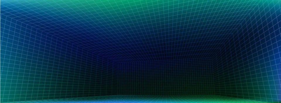 3D wireframe grid room with perspective lines 스톡 일러스트