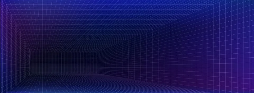 3D wireframe grid room with perspective lines 스톡 일러스트