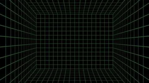 3d wireframe grid room space background. Digital wireframe grid room perspective Stock Illustration