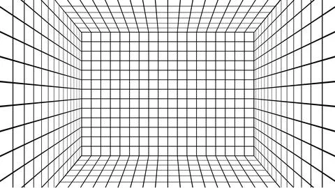 3d wireframe grid room space background. Digital wireframe grid room perspective Stock Illustration