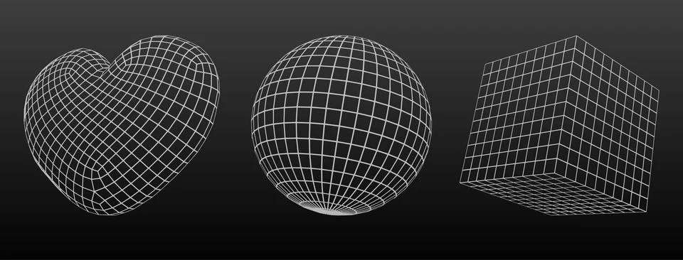 3d wireframe heart shape, geometric mesh sphere Illustrazione stock