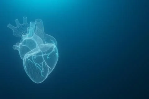 3D wireframe hearts render isolated white backgrounds, Abstract Heart icon fo Illustrazione stock