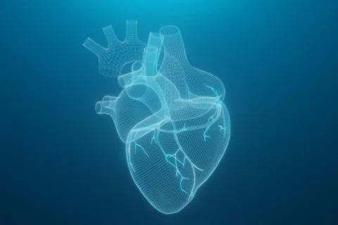 3D wireframe hearts render isolated white backgrounds, Abstract Heart icon fo Stock-Illustration