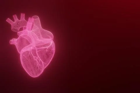 3D wireframe hearts render isolated white backgrounds, Abstract Heart icon fo Illustrazione stock