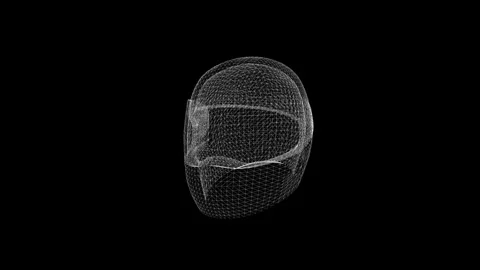 3D Wireframe Helmet Model Rendering in Monochromatic Black Background Stock Footage 341778708