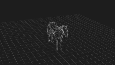 3D Wireframe Horse Model on Grid Background: Digital Art Representation 库存影片 343218068
