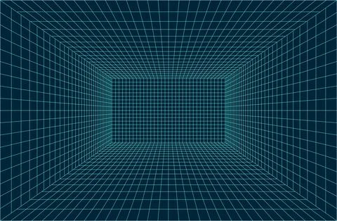 3d wireframe linear grid room. 3d perspective laser grid in Retrowave, synthwave Stock Illustration