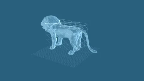 3D Wireframe Lion Model: Digital Geometry and Design in Motion Visualization 库存影片 344032438