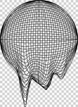 3D wireframe mesh dome is sagging into dripping grid tendrils on transparent Stock Illustration