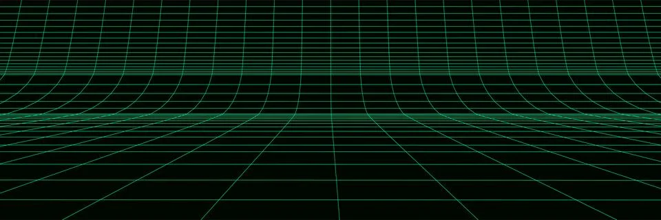 3D wireframe mesh on green background. Abstract perspective grid. Stock Illustration