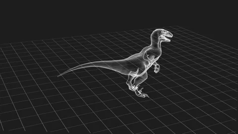 3D Wireframe Model of Dinosaur Rendered on Grid Background in Minimalistic .. 库存影片 342316227