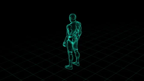 3D Wireframe Model of a Human on a Grid Background in Neon Cyan Stock Footage 339056820