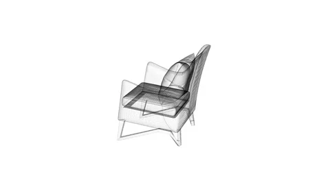 3D Wireframe Model of a Modern Armchair with Cushion Emphasizing Minimalist.. Vídeos de archivo 344528837
