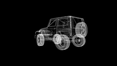 3D Wireframe Model of Off-Road Vehicle on Black Background Stock Footage 341778702