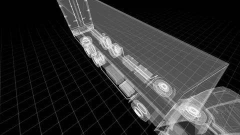 3D Wireframe Model of a Semi-Truck on a Black Grid Background Stock Footage 344734721