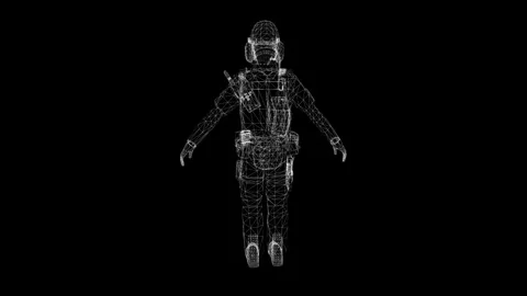 3D Wireframe Model of Soldier with Tactical Gear and Helmet Stock Footage 341778573