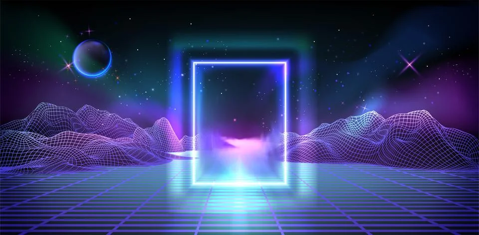 3d wireframe mountain map with tech grid vector Illustrazione stock