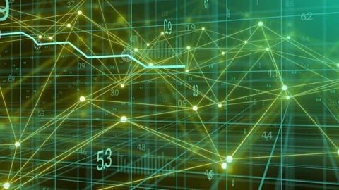 3D wireframe network visualizing incoming updates, nodes pulsing, trend line Stock Footage 335317412