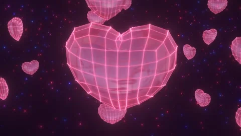 3D Wireframe Polygonal Heart Beats Floating Glowing In Outer Space Stock Footage 278643373