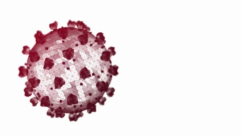 3D wireframe of a red tinted single coronavirus particle on a white background Stock Footage 128822064