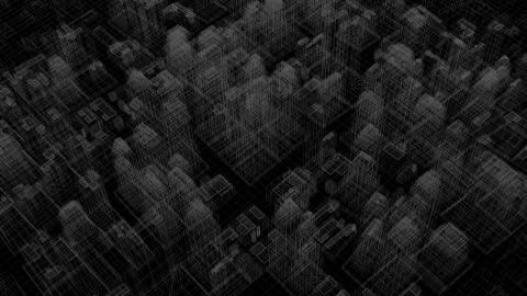 3d wireframe render of abstract city block. Structure of skyscrapers. 스톡 일러스트