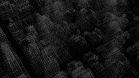 3d wireframe render of abstract city block. Structure of skyscrapers. Stock Illustration