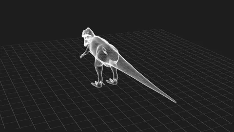 3D Wireframe Rendering of a Dinosaur on a Grid Background Highlighting Desi.. 库存影片 343219578