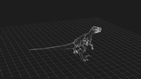 3D Wireframe Rendering of a Dinosaur on a Grid Background with Dark Theme 库存影片 344032414