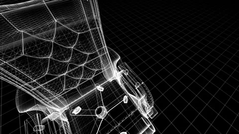 3D Wireframe Rendering of Office Desk Chair on Grid Background 库存影片 334588376